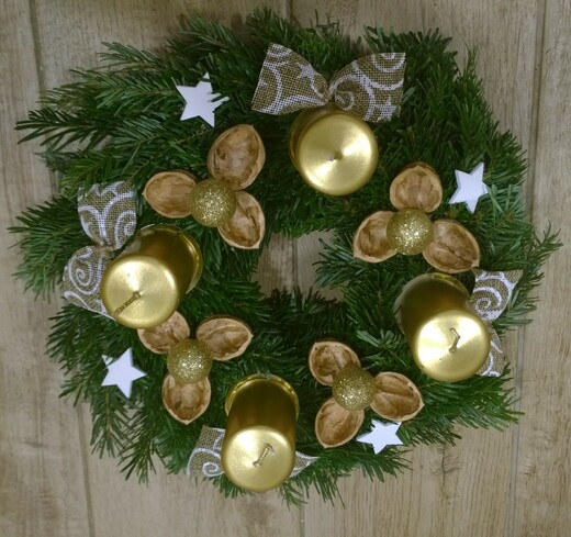 věnec adventní kulatý - zlatý